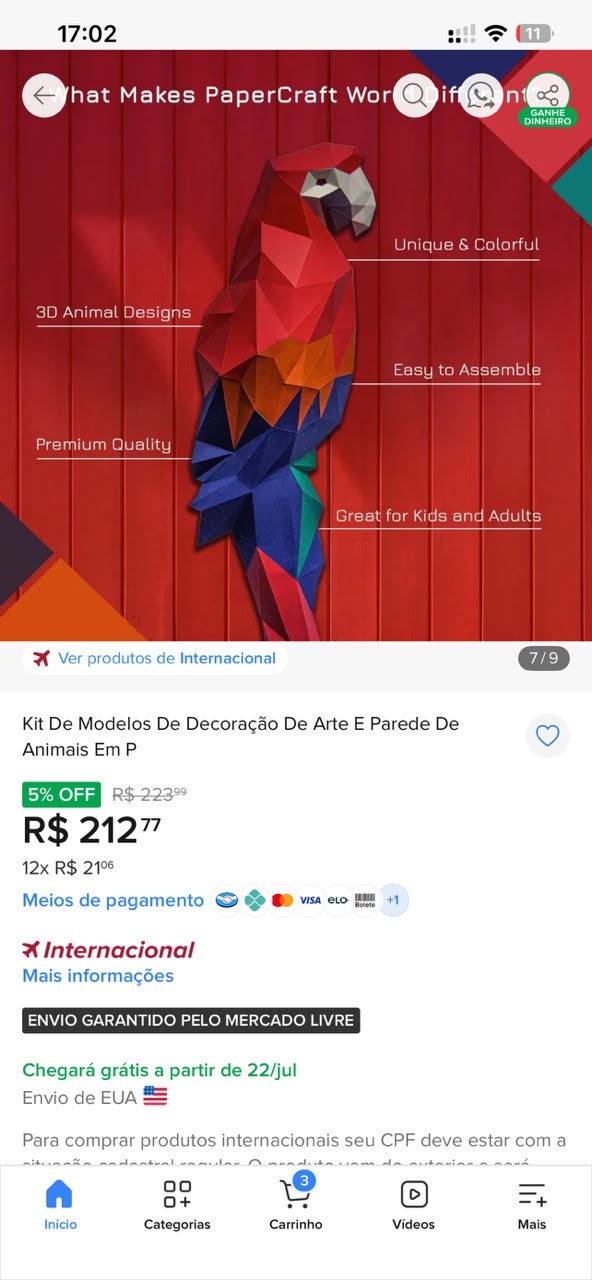 Peça montada anunciada no Mercado Livre